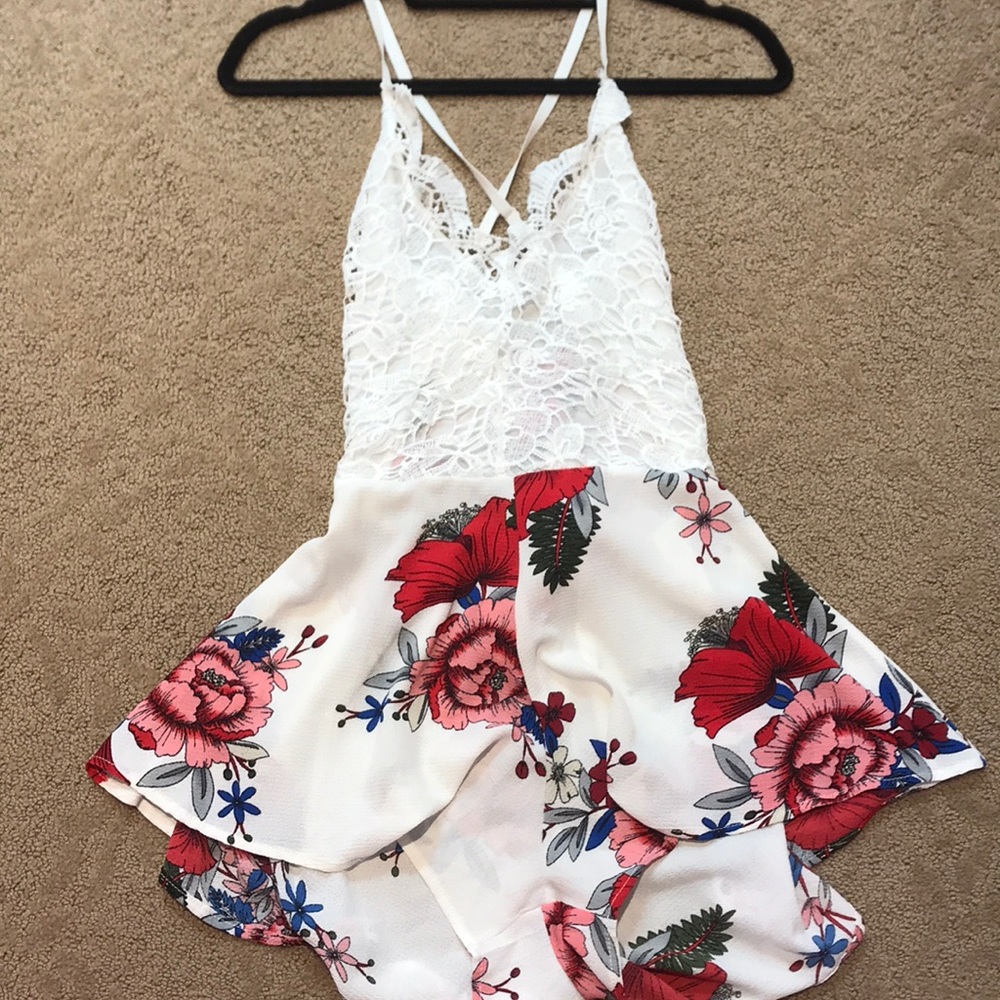 Lulu’s Floral Romper with Lace Top